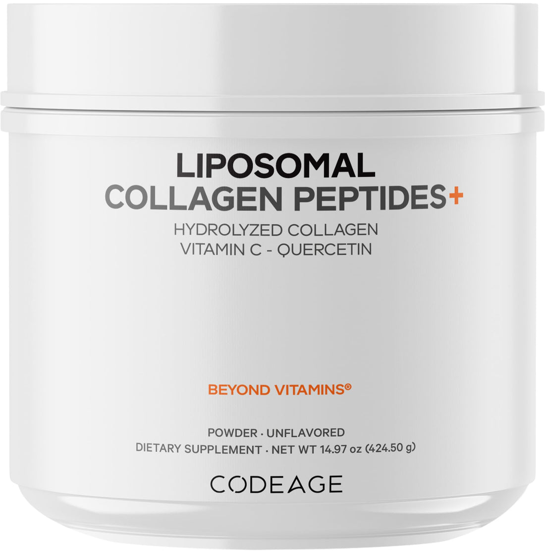 Codeage Liposomal Collagen Peptides Powder + Vitamin C & Quercetin Phytosome, Phospholipid Complex, Grass-Fed Pasture-Raised Hydrolyzed Collagen Type I & III Supplement All-in-One, Non-GMO, 14.97 oz