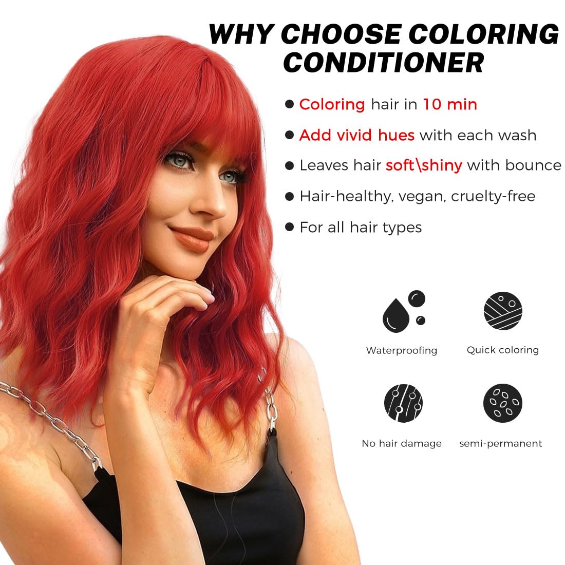 SOVONCARE Red Semi-Permanent Hair Dye Depositing Conditioner for Colored Hair, 5.28 OZ - Color Results in 10 Minutes, Cruelty-Free Haircare