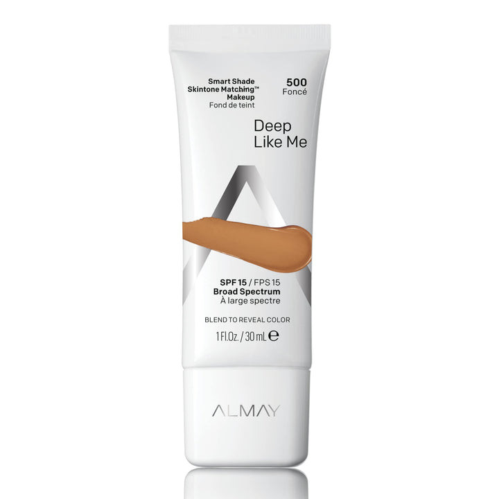Almay Smart Shade Skintone Matching Makeup, Medium Coverage Natural Finish Foundation with SPF 15, Hypoallergenic, Cruelty Free, -Fragrance Free, Dermatologist Tested, 500 Deep Like Me, 1 oz