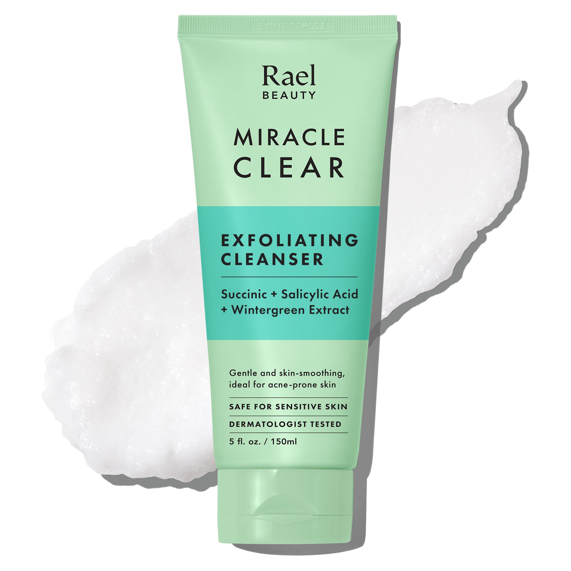 Rael Miracle Clear Face Wash – Gentle Exfoliating Cleanser with Succinic Acid & Minerals, Hydrating Formula for Daily Use, Ideal for Acne-Prone, Dry, Sensitive & Oily Skin, Vegan (5 fl oz)