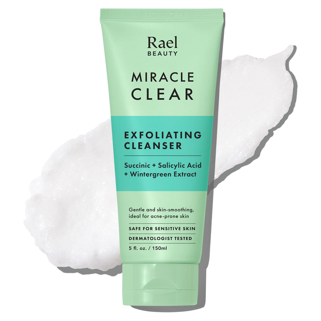 Rael Miracle Clear Face Wash – Gentle Exfoliating Cleanser with Succinic Acid & Minerals, Hydrating Formula for Daily Use, Ideal for Acne-Prone, Dry, Sensitive & Oily Skin, Vegan (5 fl oz)