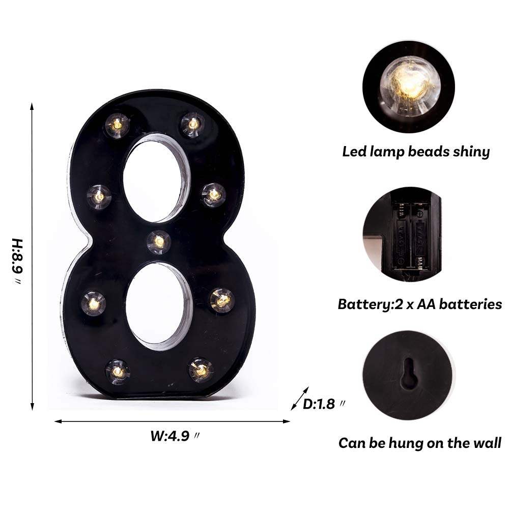 Foaky Black LED Marquee Number Lights Sign Light Up Marquee Number Lights Sign for Night Light Wedding Birthday Party Battery Powered Christmas Lamp Home Bar Decoration
