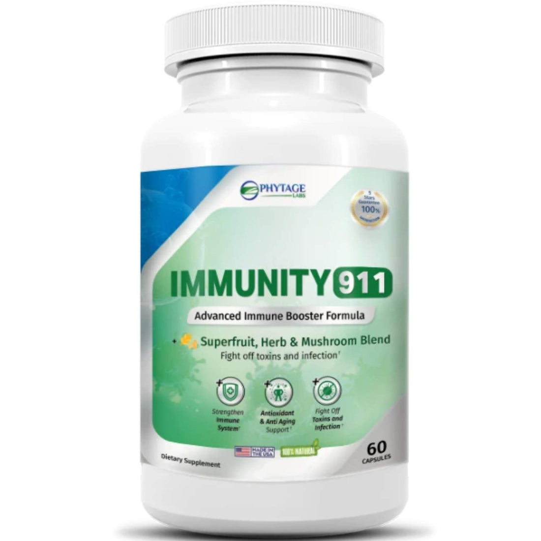 Phytage Labs Immunity 911 Supplement - with Natural Ingredients Like Turmeric, Vitamin C, B6, E, Zinc - High Potency Immune Support -60 Capsules