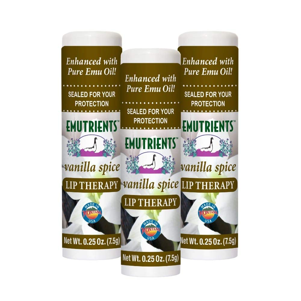 Montana Emu Ranch - Lip Therapy Lip Balm - 0.25 Ounce - Vanilla Spice Flavor - 3 Pack - Made with Pure Emu Oil