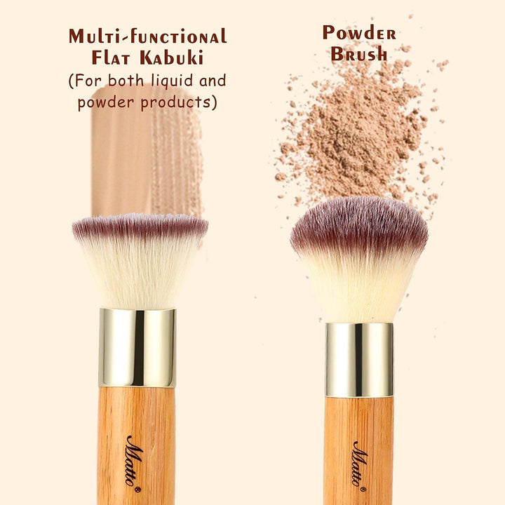 Matto Bamboo Makeup Brush Set Face Kabuki 2 Pieces - Foundation And Powder Makeup Brushes For Mineral Bb Cream