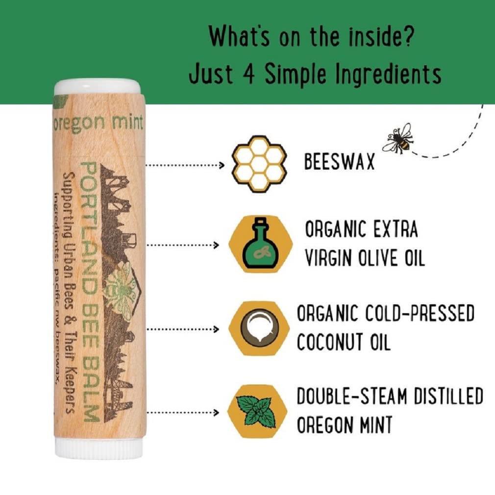 Pack of 3 , Oregon Mint : Portland Bee Balm, Beeswax Based Lip Balm - Oregon Mint, Pack of 3
