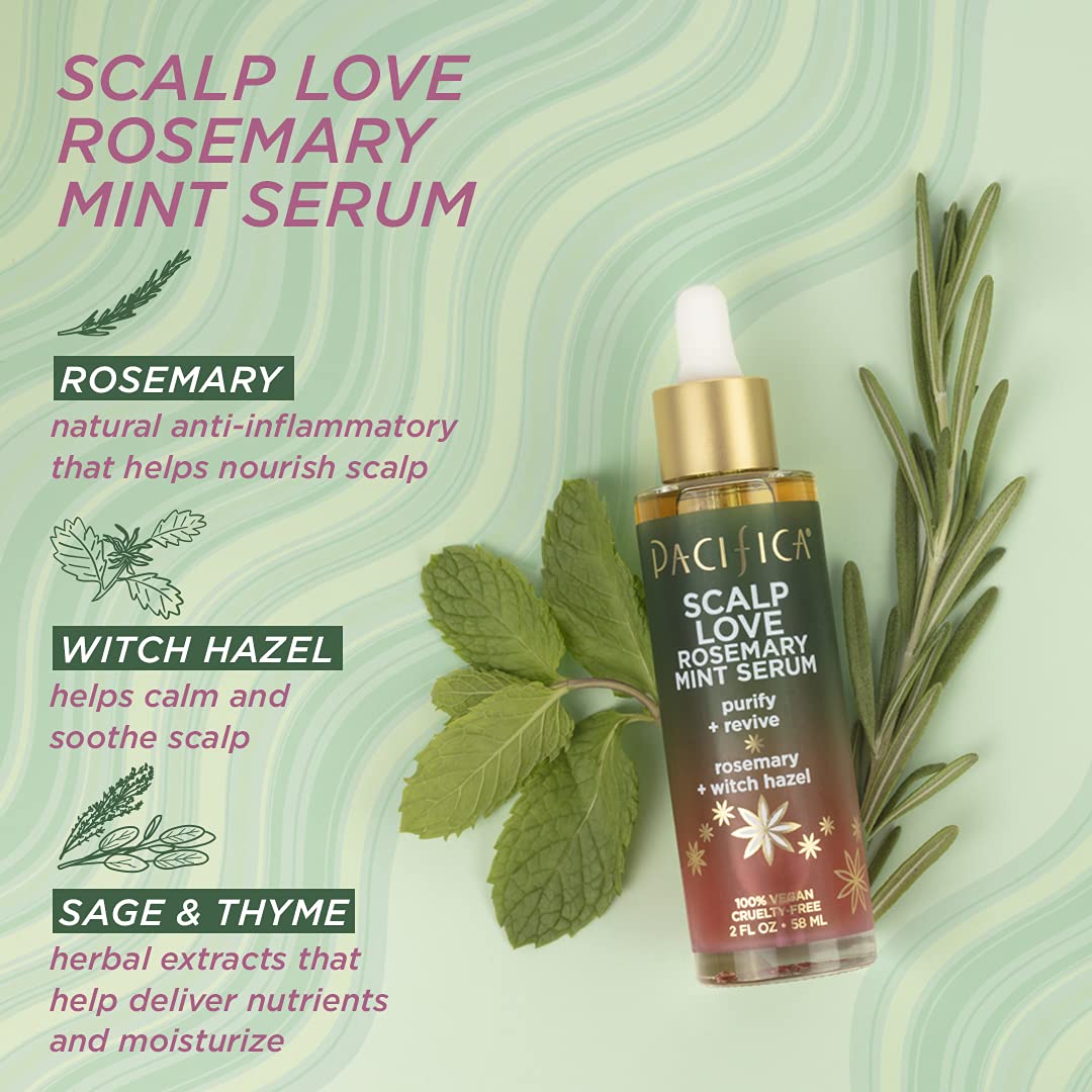Pacifica Beauty Scalp Love Rosemary Mint Serum Purifies Revives Scalp Vegan CrueltyFree, Clear, 2 Fl Oz