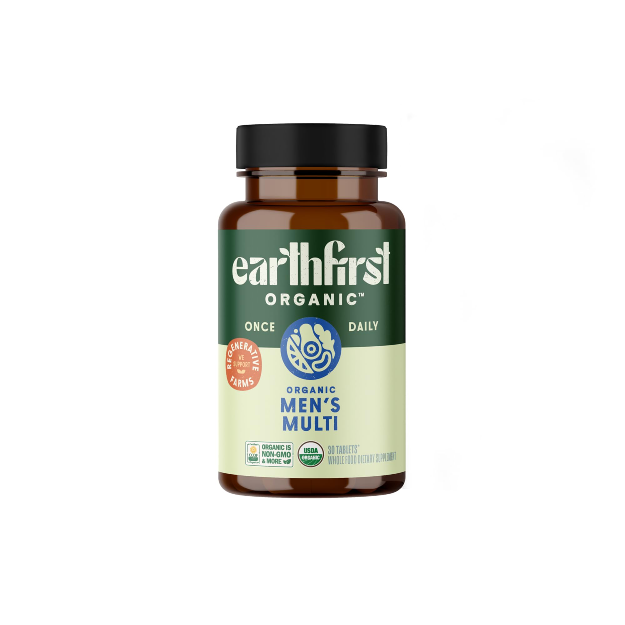 EarthFirst Organic Men’s Multi Once Daily, Men's Multivitamin, 19 Vitamins from Herbs & Superfoods, 30 Count