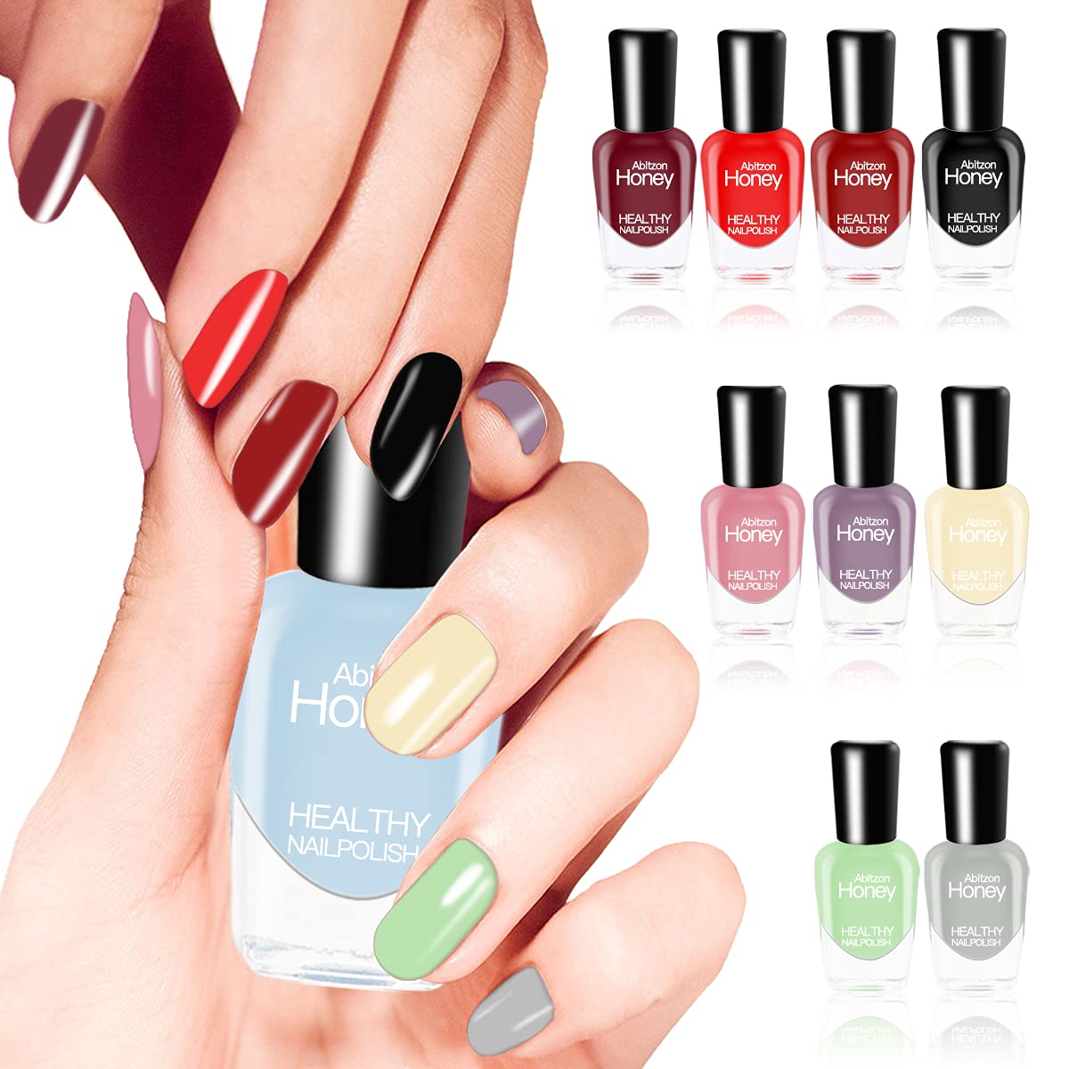 Abitzon New Nail Polish Set (10 Bottles) - Non-Toxic Eco-Friendly Easy Peel Off & Quick Dry Water Based Nail Polish: Style-3