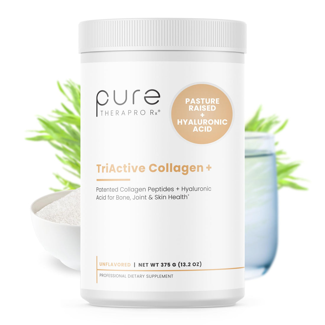 Pure TheraPro Rx TriActive Collagen Plus, Collagen Powder for Hair, Skin, Nails, Bones & Joints, Hydrolyzed Collagen Powder w/Patented Peptides, Unflavored Multi Collagen Protein Powder, 30 Servings