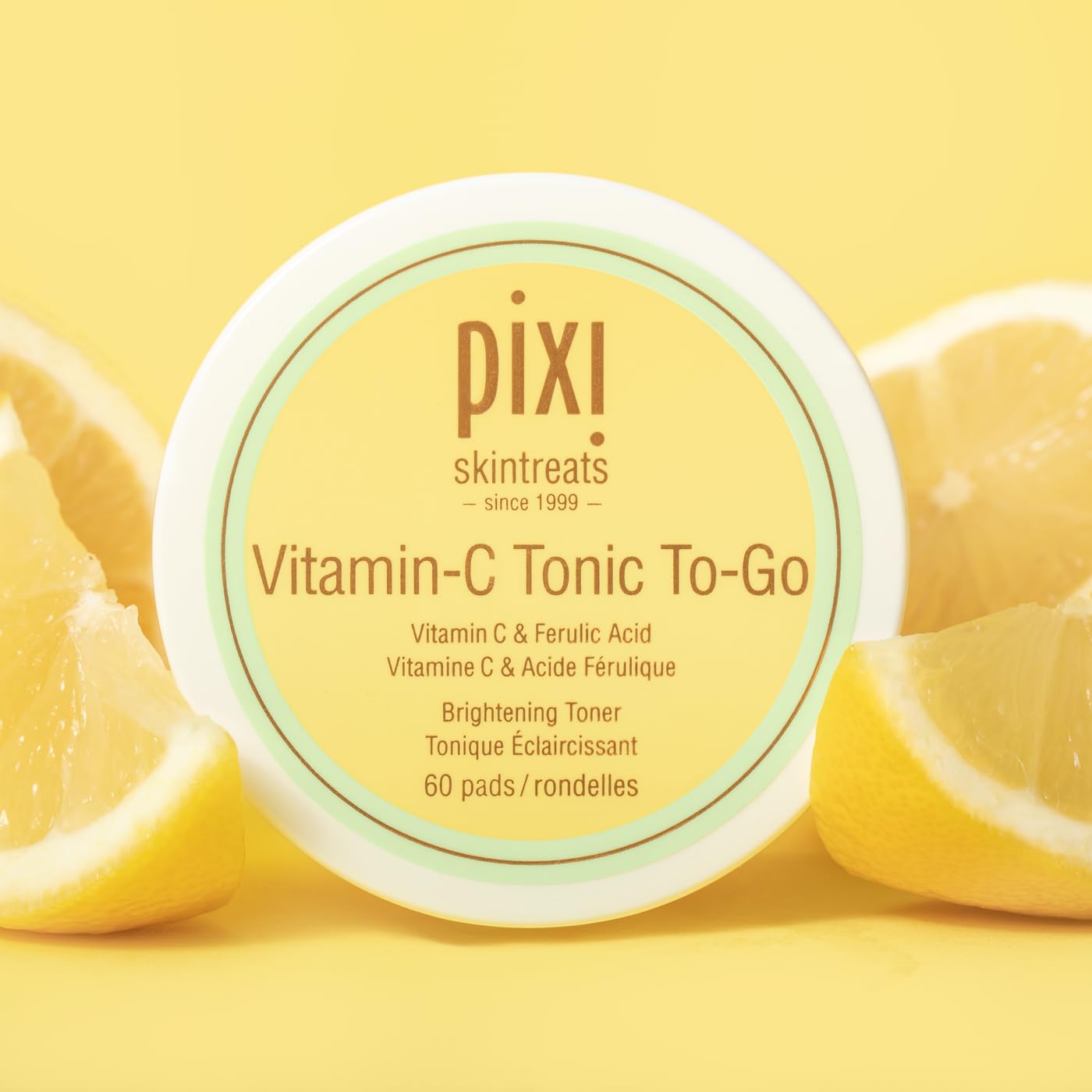 Pixi Vitamin-C Tonic to-Go, Brightening & Toning, Containing Vitamin-C & Probiotics, Boosting Skin Luminosity, Alcohol-Free Daily Balancing Toner Pads On The Go, 60 Pads