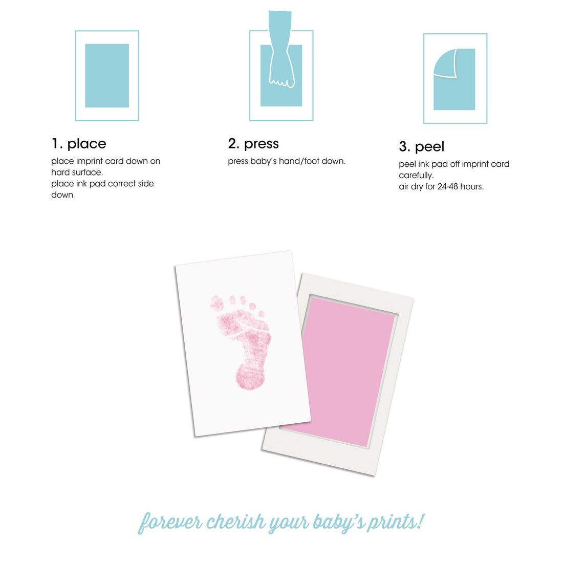 Pearhead Newborn Baby Handprint Or Footprint Clean-Touch Ink Pad Kit, No Mess Baby Safe Print Kit, Newborn Baby Girl Keepsake, 2 Impression Cards, Small Size, Pink