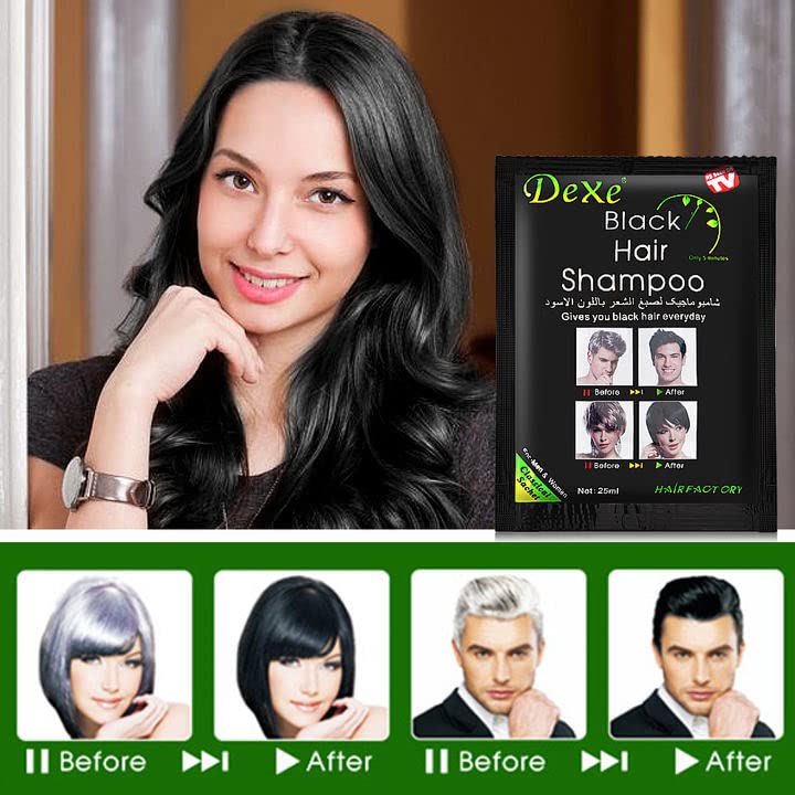 Yuolita 10 PCS Hair Dye Shampoo for Men Women, Black, Natural Hair, Instant Hair Dye, Lasts 30 Days, Great Choice for Woman & Man
