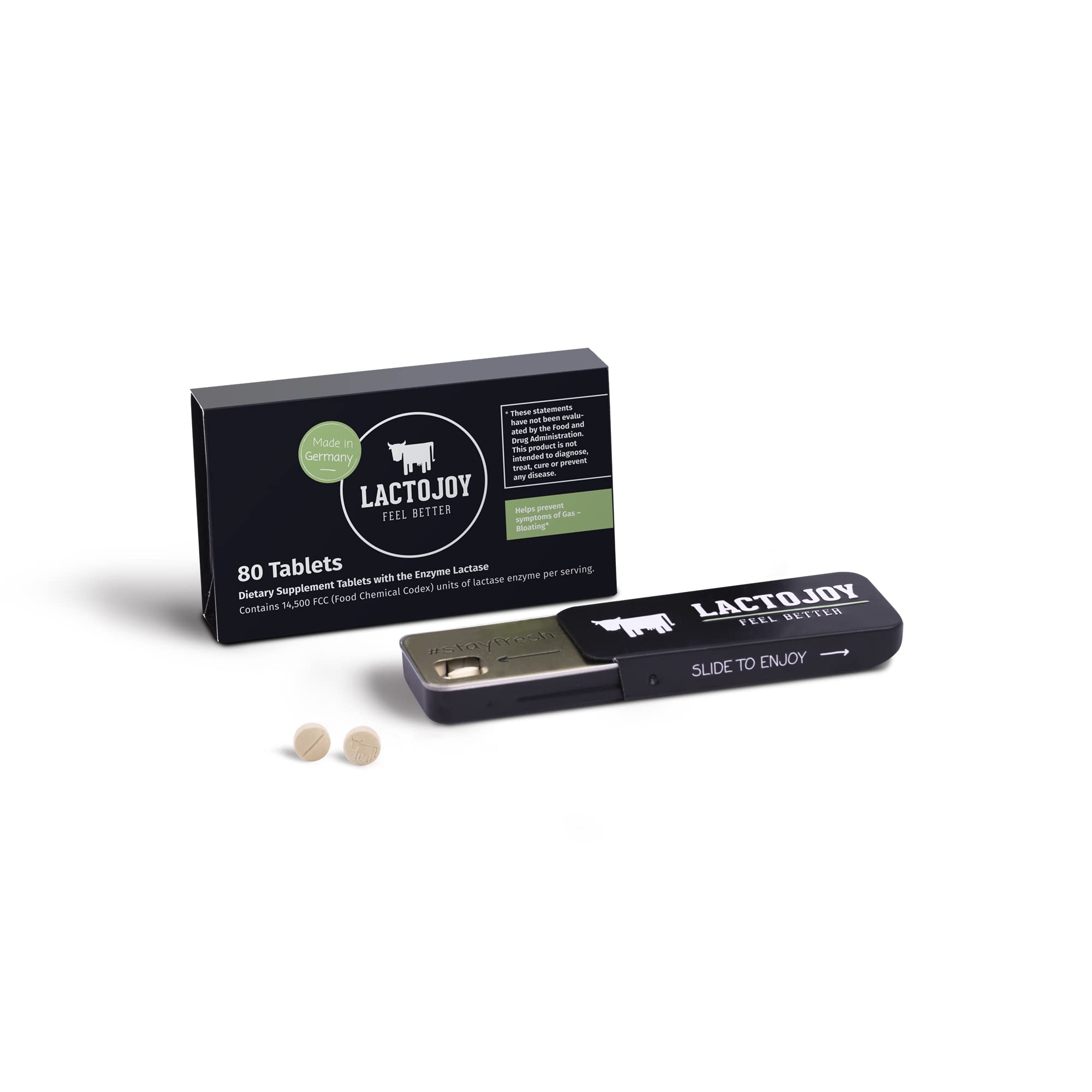 LactoJoy Lactase Pills I 80 Pieces I Powerful Lactase Enzymes for Lactose Intolerance I Ultra Pure Lactase for Improved Digestion I No Silicon Dioxide, No Artificial Flavors, No Sucralose I 100% Vegan