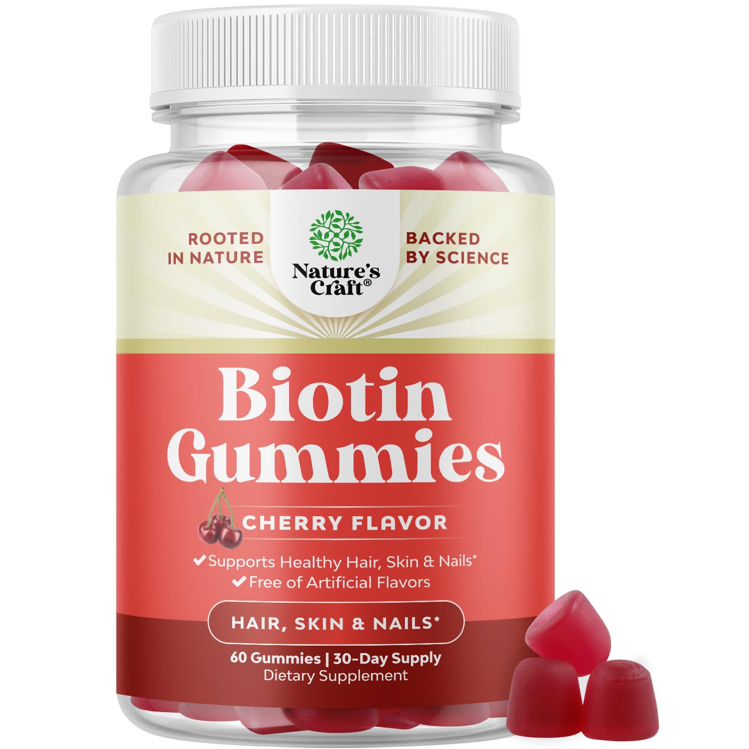 Natural Biotin Gummies for Hair Growth - Biotin Vitamins Hair Skin and Nails Gummies for Women and Men - Growth Vitamins Women with Pantothenic Acid