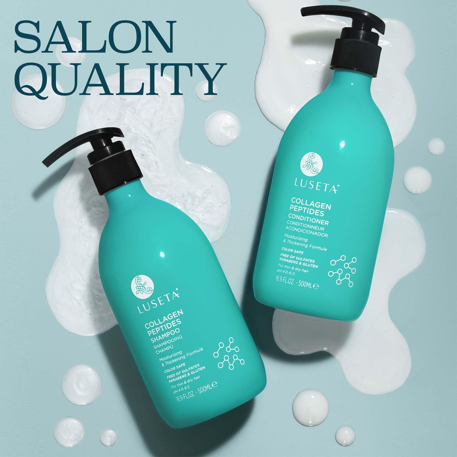 Luseta Thickening Shampoo and Conditioner Set with Collagen Peptides Strengthen and Moisturize for Thin & Dry Hair, Promote Thickness and Reduce Breakage for Fuller-Looking Hair 16.9oz×2