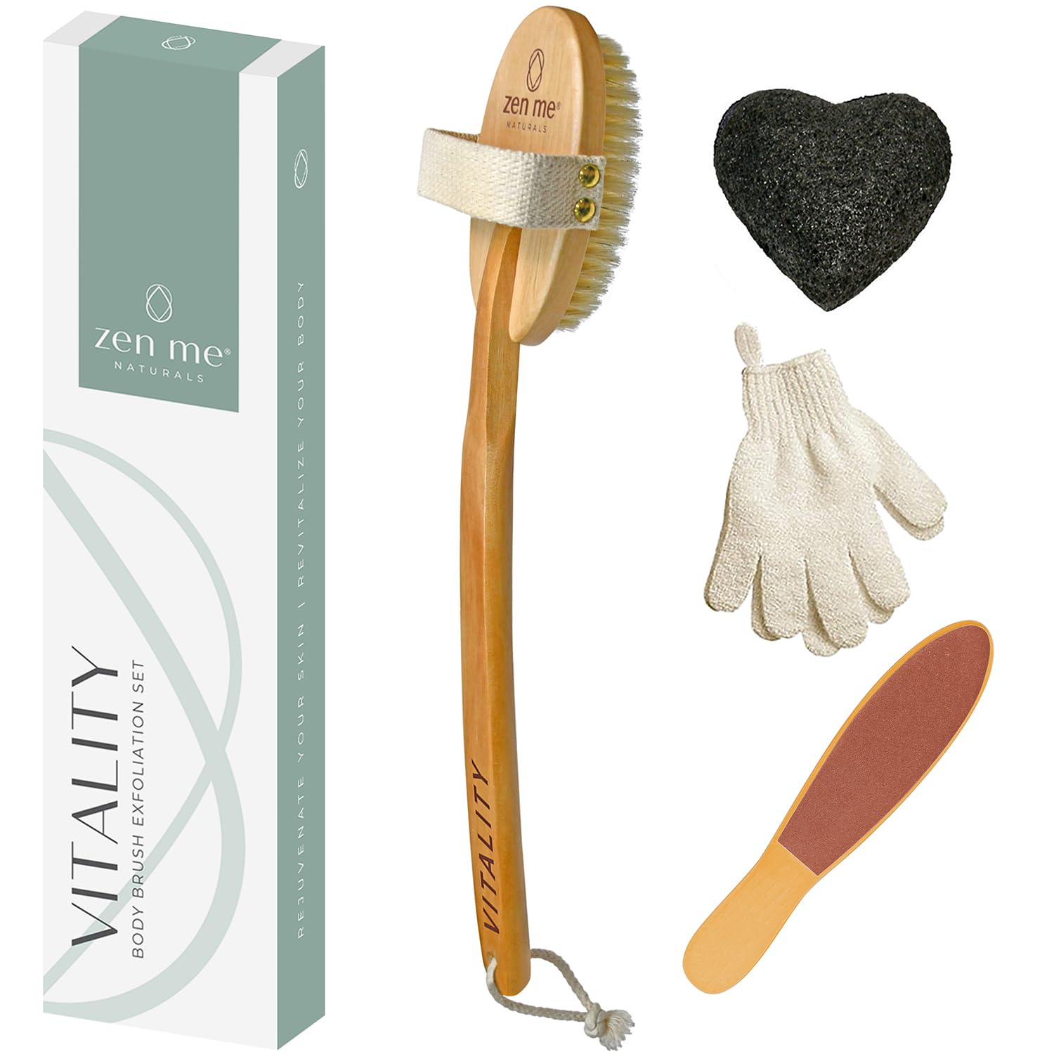 Dry Body Brush by Zen Me for Vitality & Beautiful Skin! Cellulite Treatment, Lifetime Warranty! Natural Skin Brush, Cellulite Massager, Exfoliating Brush, Lose Cellulite & Improve Circulation Fast!