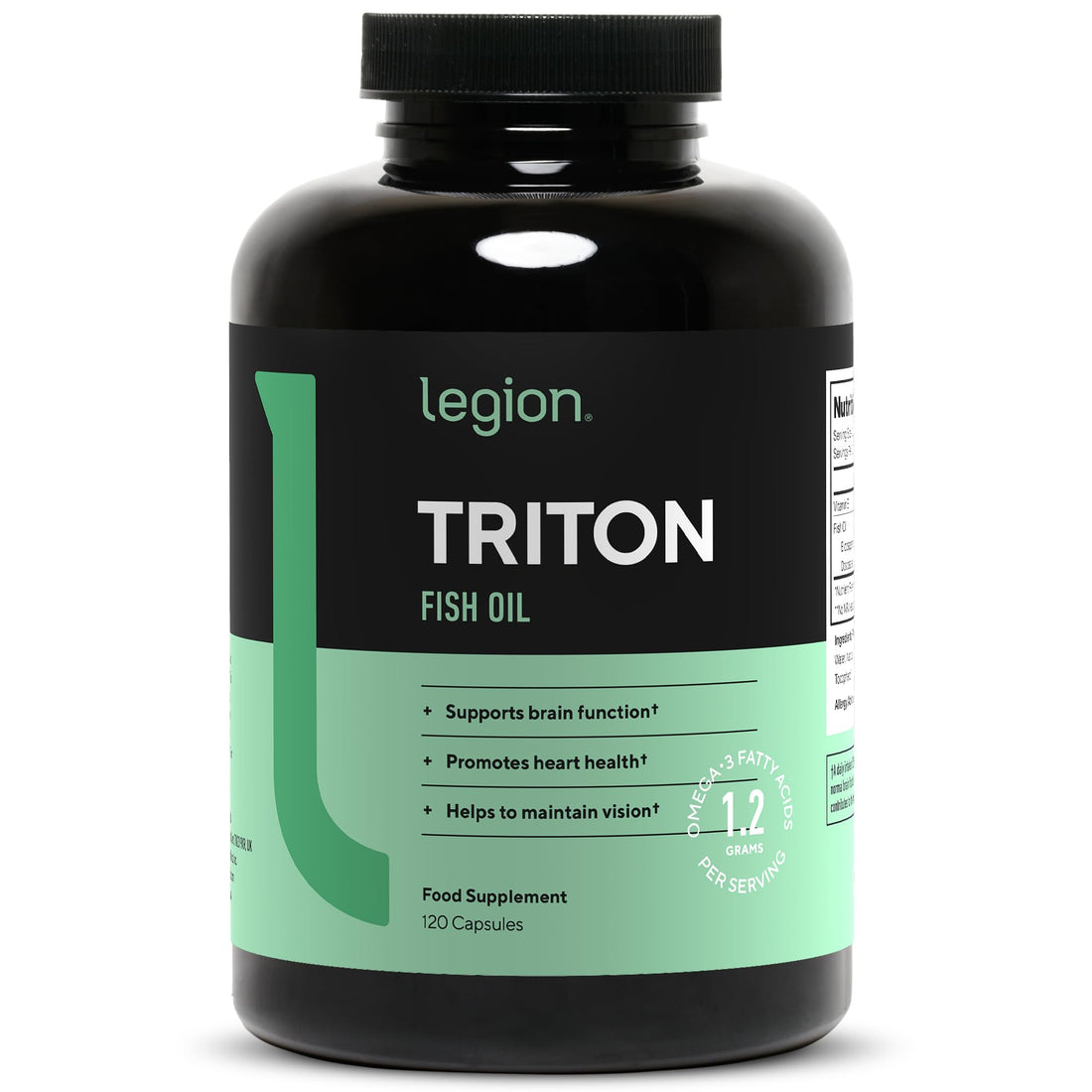 LEGION Triton Fish Oil Capsules - Triple Strength Omega 3 Essential Fatty Acids with Vitamin E & Lemon Oil for Maximum Absorption, Freshness & Purity - 2400mg EPA & DHA Per Serving, 30 Svgs