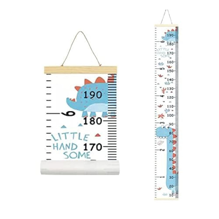 MinoMia Kids Growth Chart, Wood Frame Fabric Canvas Height Measurement Ruler from Baby to Adult for Child's Room Decoration 7.9 x 79in (7.9 x 79in, Blue Dinosaur)