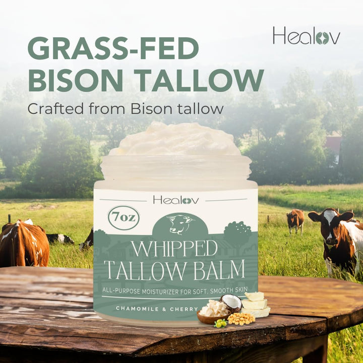 Beef Tallow Balm – All Natural Grass Fed Whipped Tallow All Purpose Balm – Moisturizing, Hydrating Face and Body Lotion for Eczema, Cracked, Dry, Itchy, Irritated Skin – Tallow Body Butter Skincare