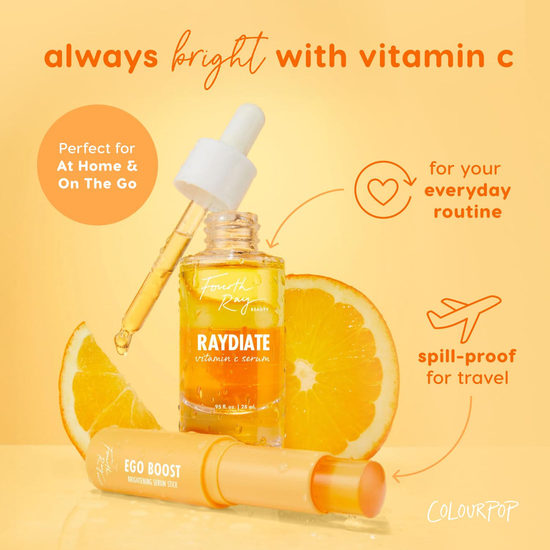 ColourPop Raydiate Vitamin C Serum - Bi-Phase Face Serum & Oil Enriched with Hyaluronic Acid, Turmeric & Camu Camu - Gives Complexion a Healthy, Luminous Dewy Glow (0.95 fl oz)