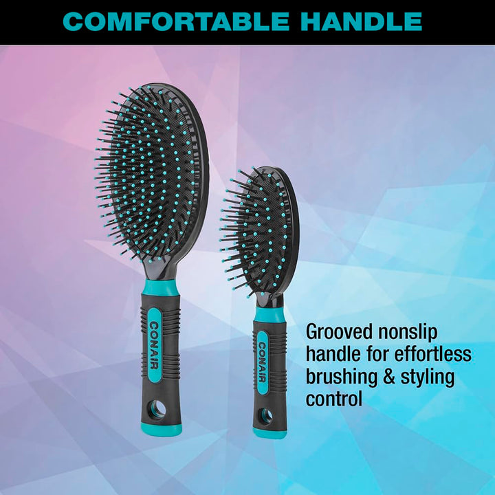 Conair Professional Full and Mid Size Nylon Cushion Brush Set Colors May Vary