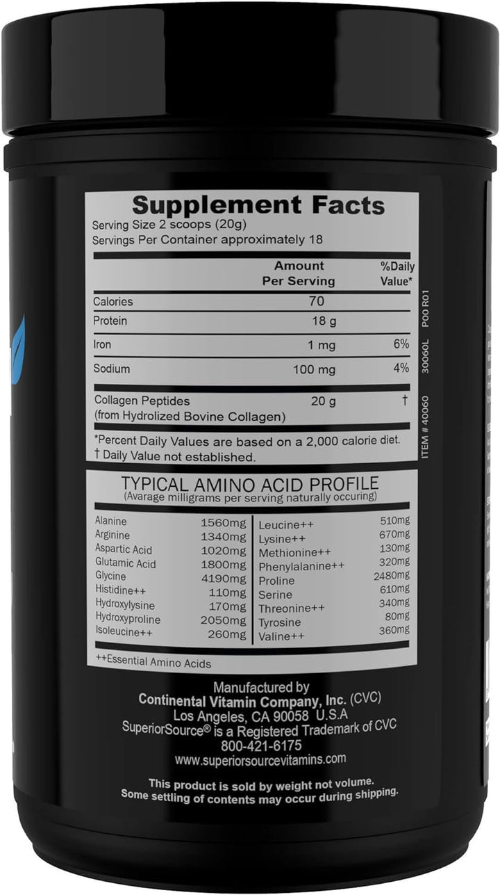 Superior Source Hydrolyzed Collagen Peptides, Types 1 & 3 Powder, Grass-Fed, Hair, Skin, Nail, and Joint Support, Paleo and Keto Friendly, Gluten Free, Non-GMO, Unflavored (12.7 oz Jar)