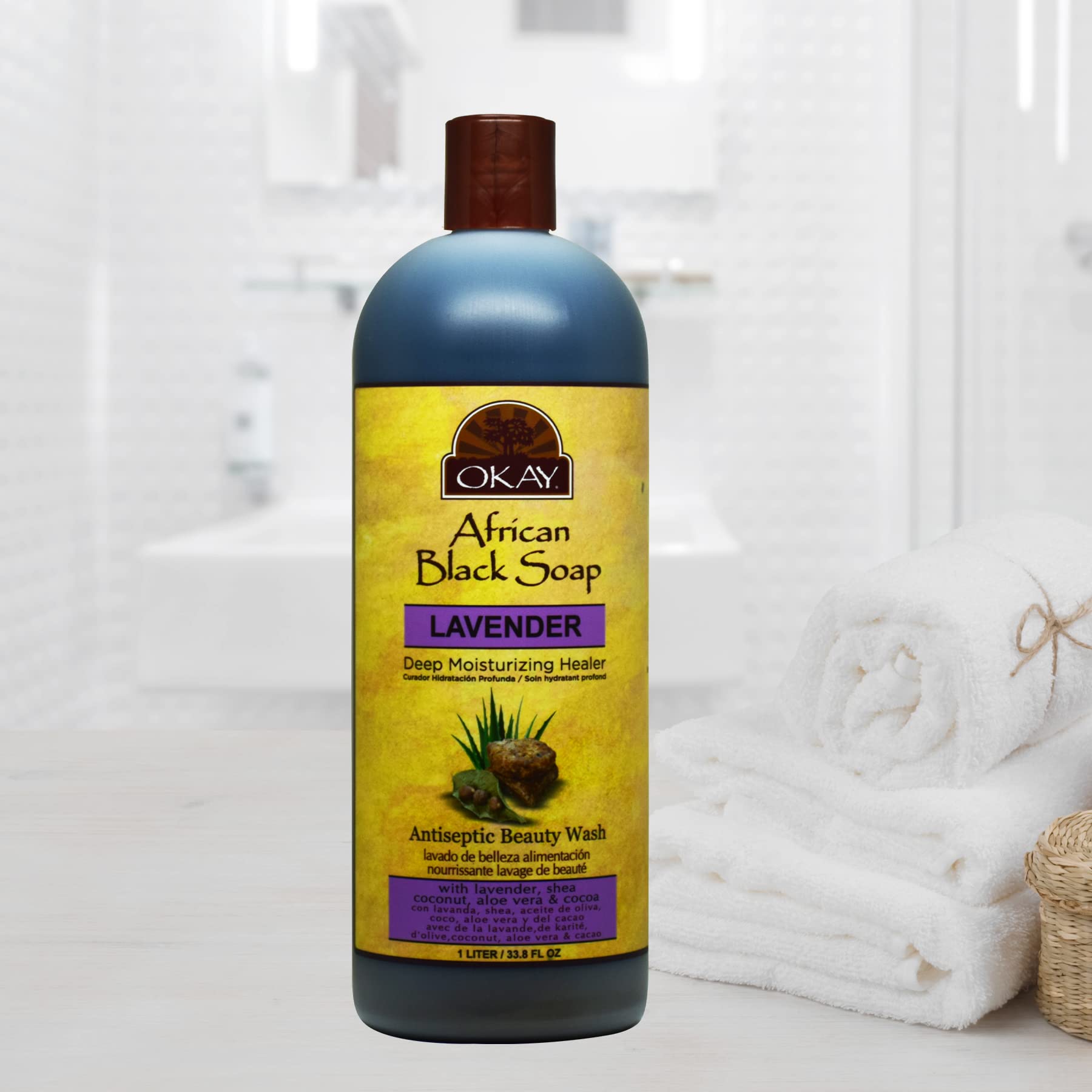 Okay African Black Soap Liquid, Lavender, 33 Ounce