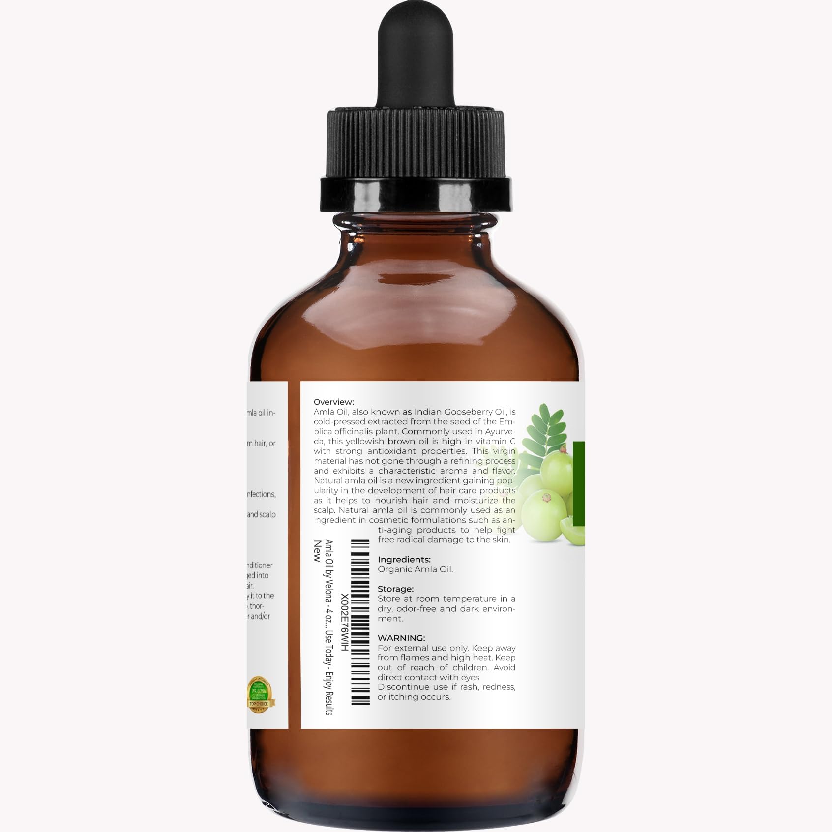velona Amla Oil USDA Certified Organic - 4 FL Oz (With Dropper) | 100% Pure and Natural Carrier Oil | Extra Virgin, Unrefined, Cold Pressed