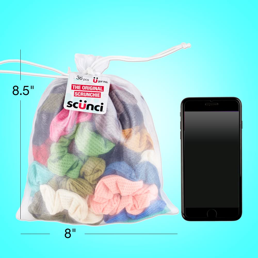 ScunciThe Original Super Comfy & stretch waffle knit scrunchie Pack, assorted 36Count Great for All Hair Textures - True Comfort & Fashion. U Got This!