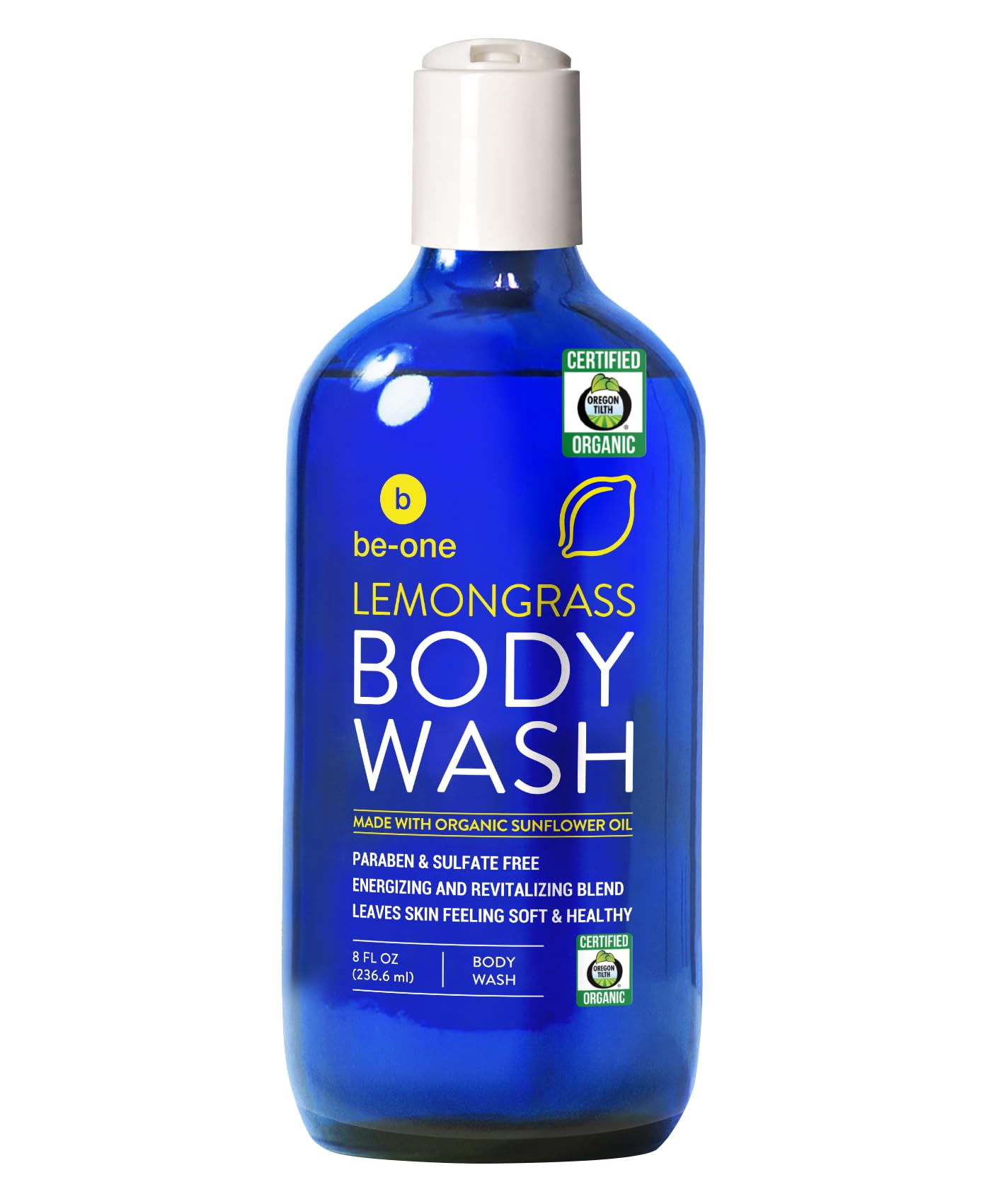BE-ONE ORGANICS Certified Organic Lemongrass Body Wash Body Wash - Paraben & Sulfate Free - All Natural - Eczema - Sensitive Skin - Vegan - Gentle - For Men & Women - MADE IN USA
