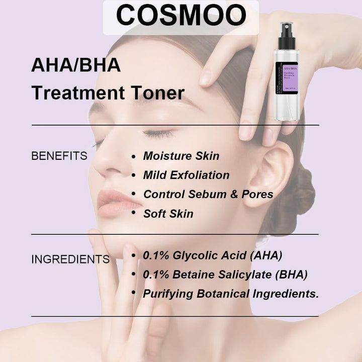 AHA/BHA Treatment Toner 5.07 fl.oz/ 150ml, Mild Exfoliating Skin Prep Korean Toner for All Skin Type, Korean Skin Care, Daily Use