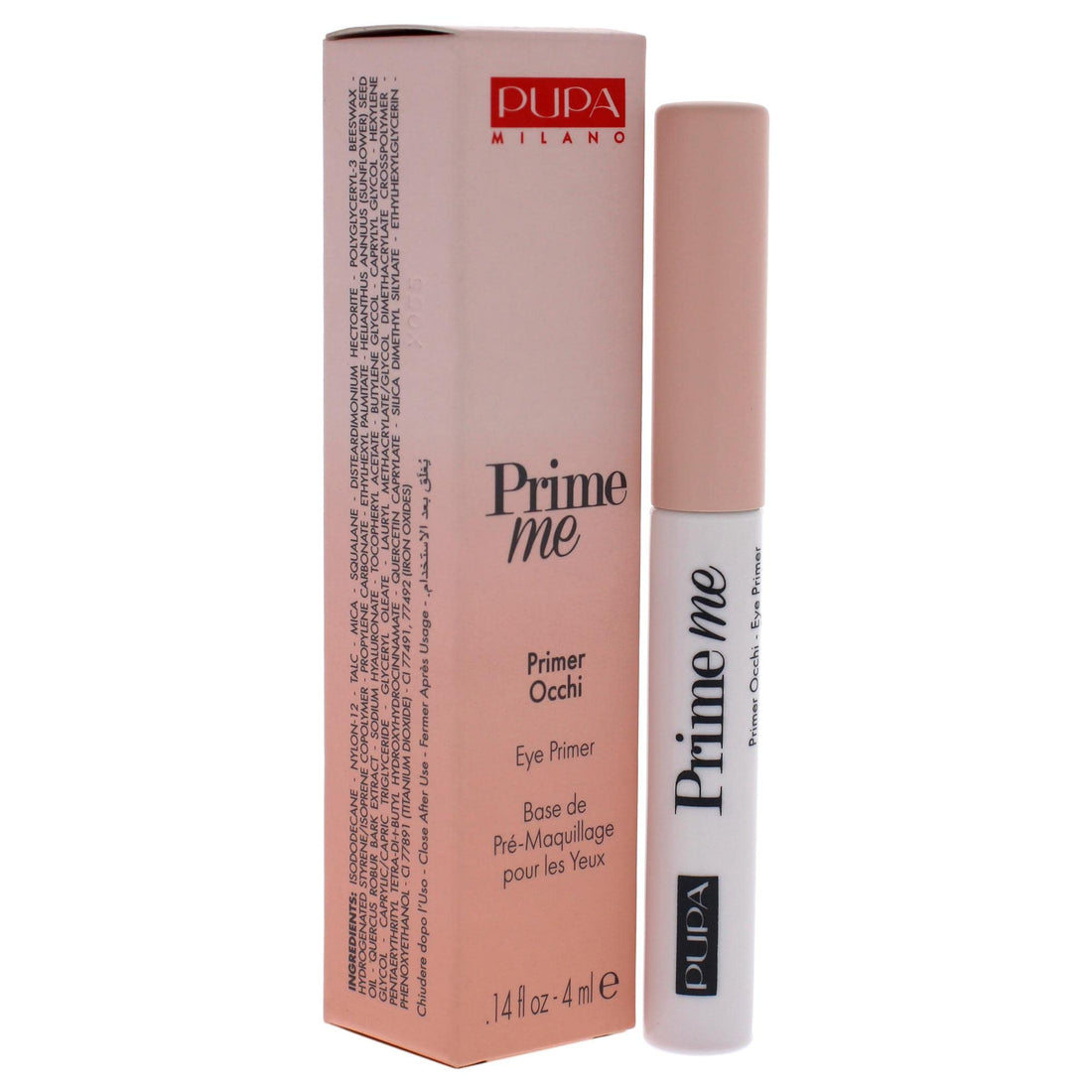 Pupa Milano Prime Me Eye Primer - Pre Make-Up Eye Base that Makes Eyeshadow Last Longer - Evens Out the Skin Tone and Minimizes Wrinkles - Lightweight Texture - 001 Nude - 0.14 Oz