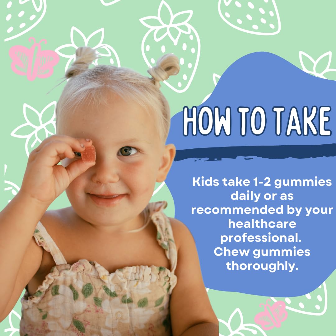 Krunchy Kids 500IU Vitamin D3 Gummies - Organic, Plant-Based, Sugar-Free | Real Strawberry, Allulose, MCT-Oil, Agave | Supports Bones, Immunity, Mood & Sleep