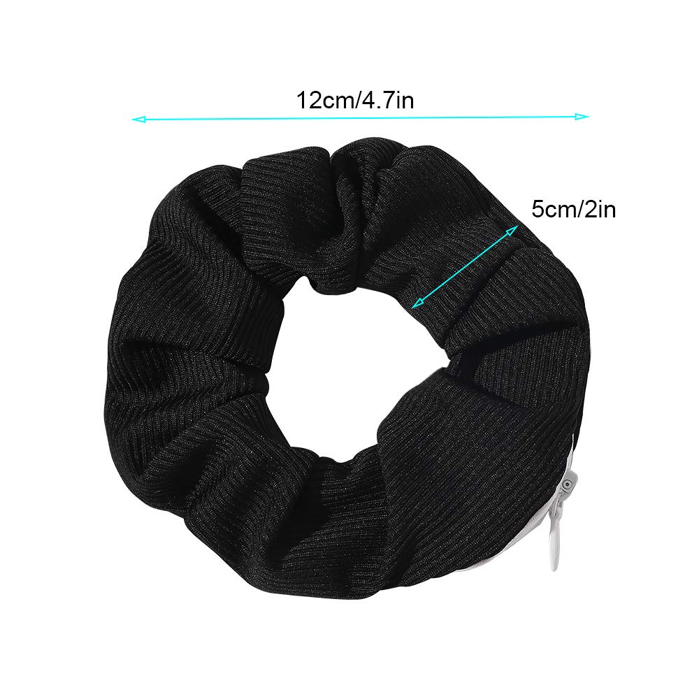 Pocket Scrunchies with Zipper Stash Scrunchy Hair Ties (Black Gray)