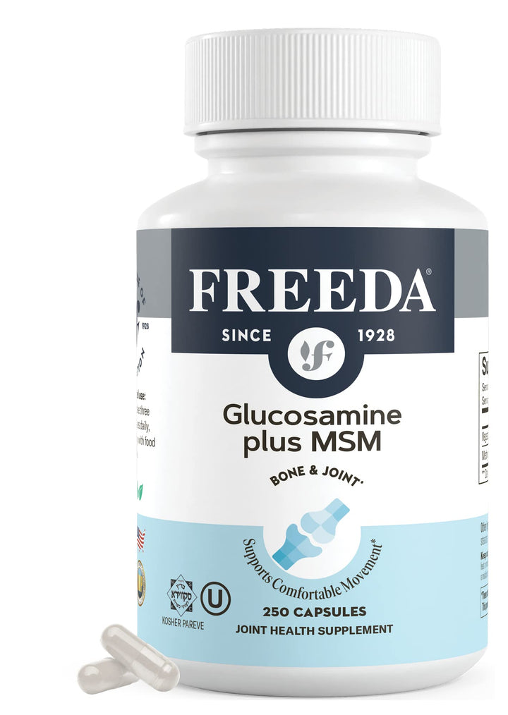 FREEDA Glucosamine MSM - Vegan Glucosamine with MSM Supplement - Bone & Joint Health Supplement - Vegetarian Glucosamine Without Shellfish - Bone & Joint, Knee Supplement for Mobility (250 Capsules)