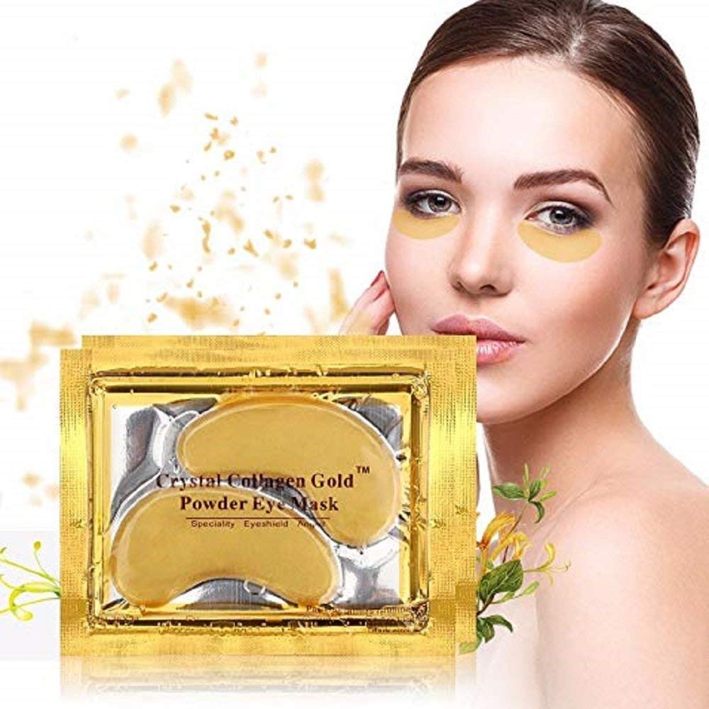 NYKKOLA 50 Pairs 24K Gold Eye Mask Powder Crystal Gel Collagen Natural Eye Pads For Anti-Aging & Moisturizing Reducing Dark Circles, Puffiness, Wrinkles
