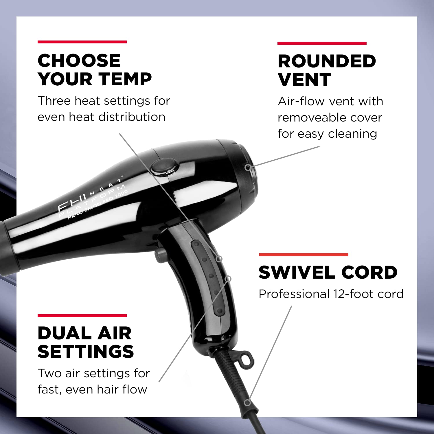 FHI Heat Platform Nano Salon Pro 2000 Powerful Tourmaline Ceramic Hair Dryer