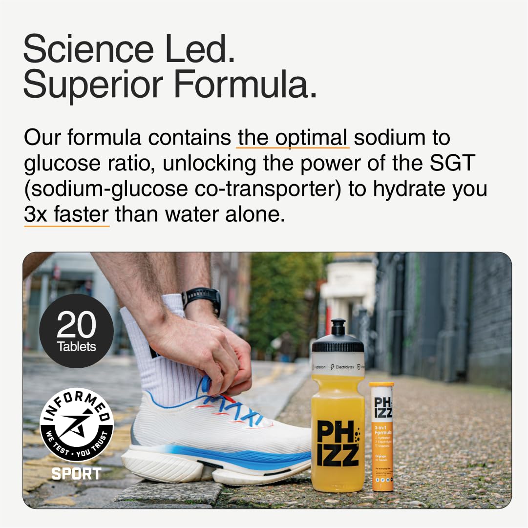 Phizz Electrolyte Multivitamin Rehydration Tablets - 19 Vitamins & Minerals, Energy Boost (Orange, 20 Tablets)