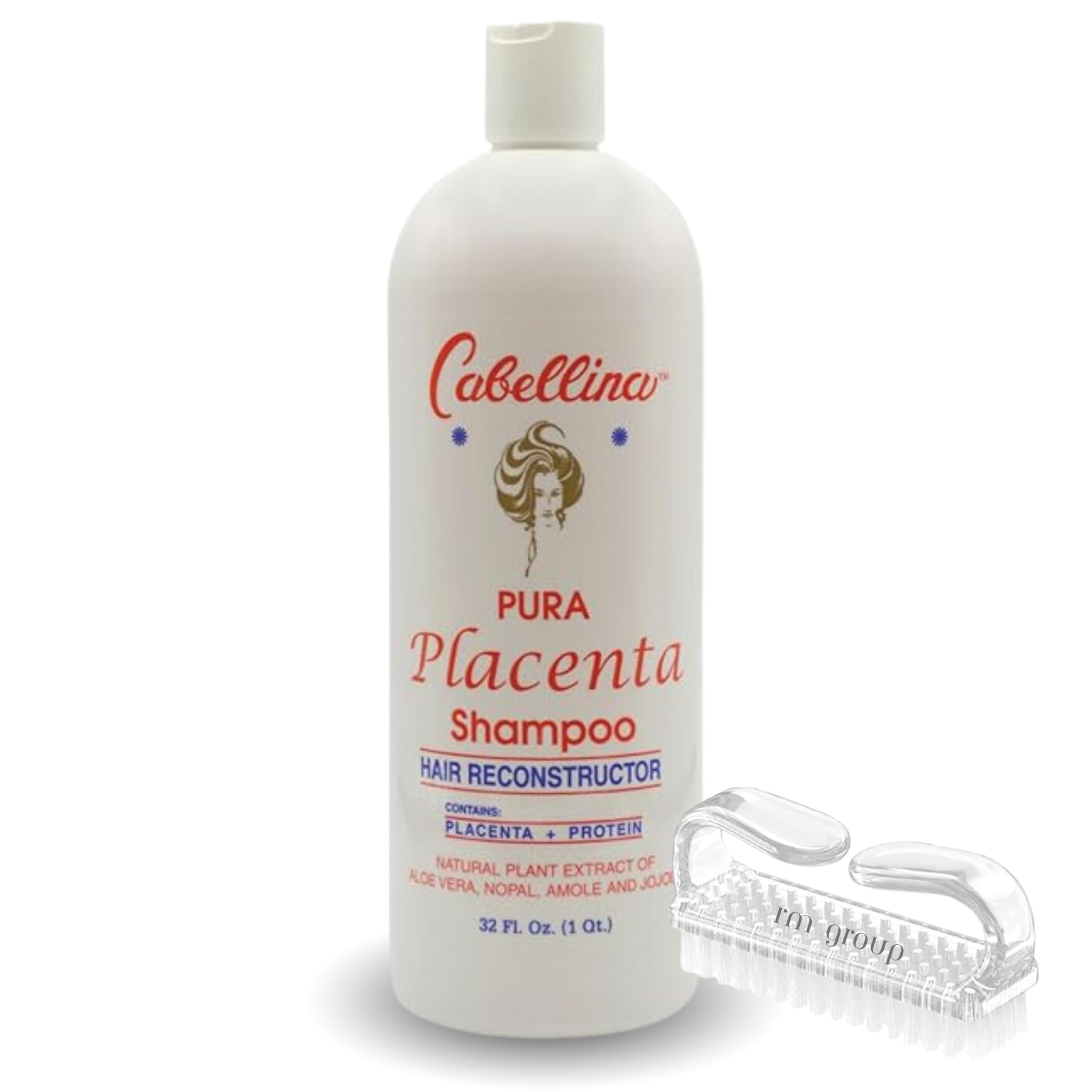 Cabellina Reconstructor Shampoo with Proteins, Keratin Amino Acids & Natural Oils. Includes Root Brush - 32 fl oz - PURA PLACENTA (1 Count)