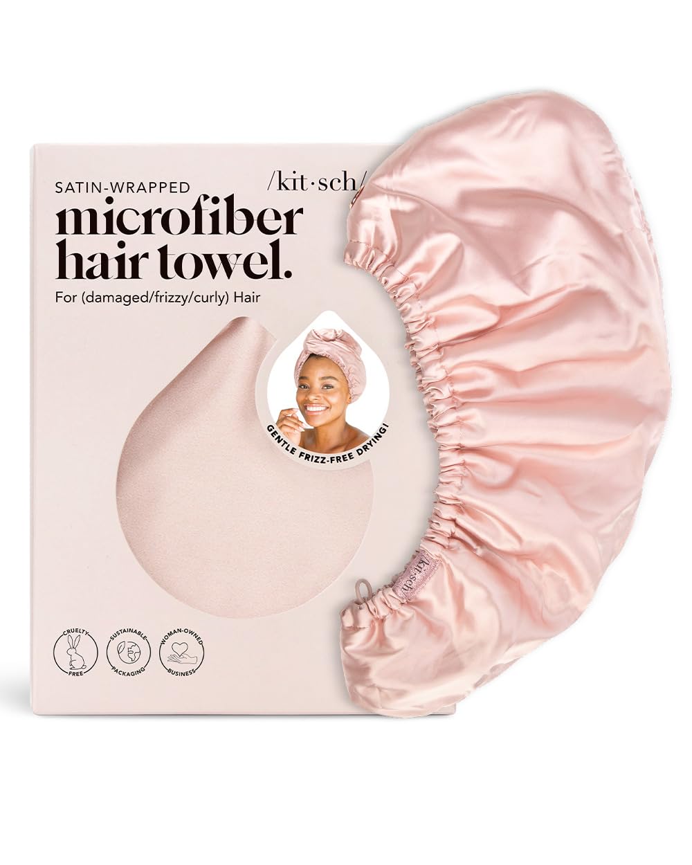 Kitsch Satin & Microfiber Hair Towel Wrap for Women, Absorbent Hair Wrap Towel for Wet Hair, Quick Dry Hair Towel for Long Hair, Microfiber Towel, Hair Turban Towel, Hair Accessories for Women (Blush)