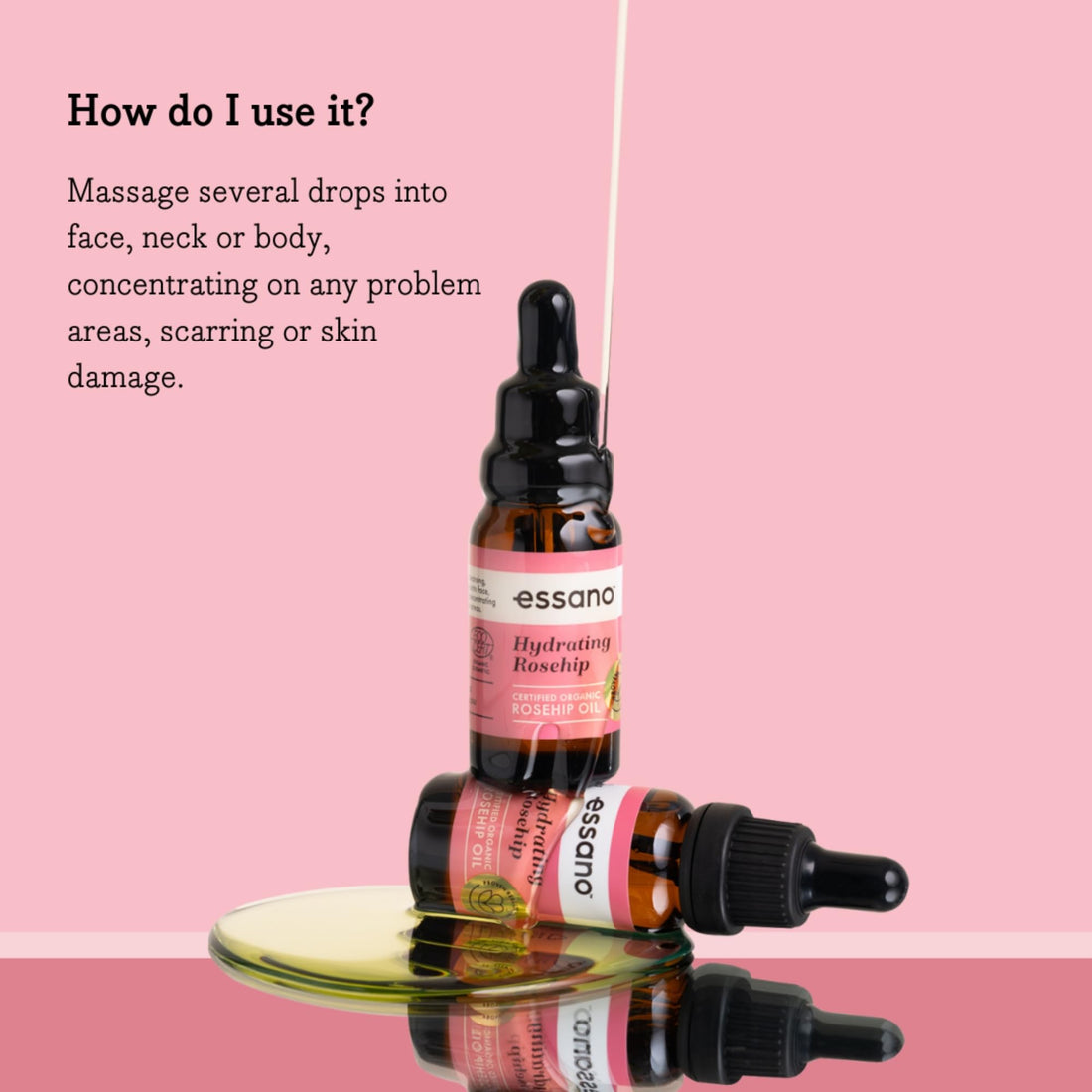 Essano Rosehip Oil for Face Organic Cold Pressed, Skin Care & Body Care with Vitamin E, Polyphenols, Natural Facial & Body Oil to Support Appearance of Fine Lines & Wrinkles, Cruelty Free, 20ml