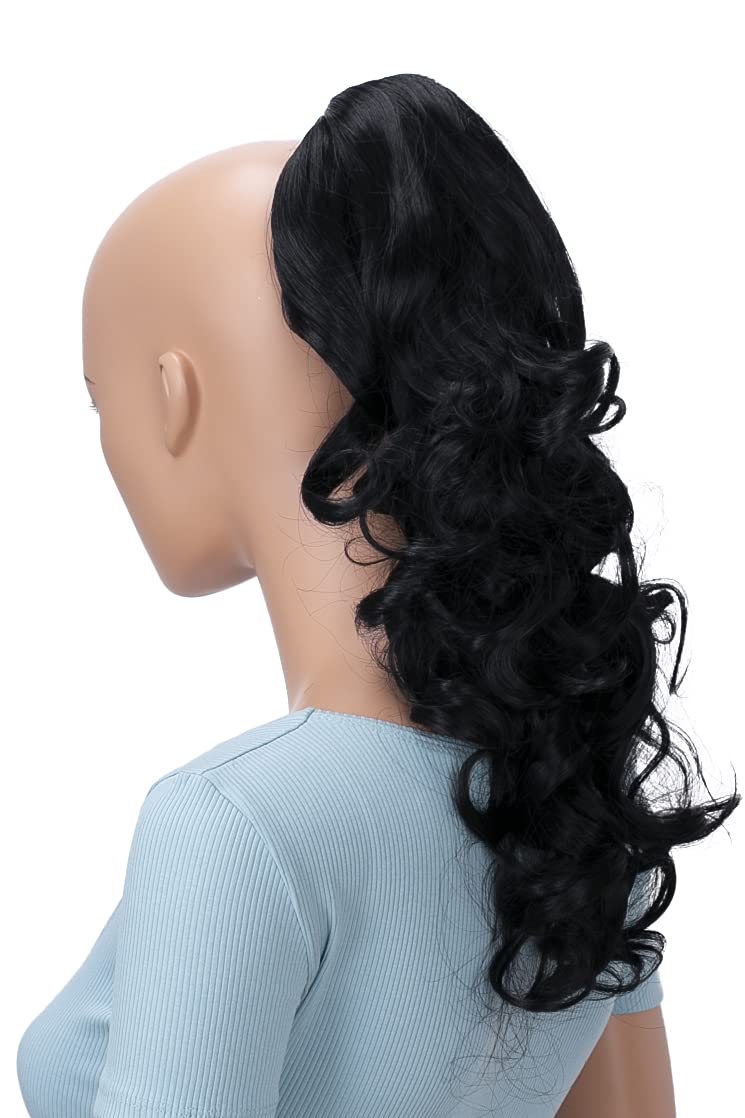 Black # 1 H201 : PRETTYSHOP 20 Hair Piece Pony Tail Clip On Extension Voluminous Curly Heat-Resisting Black # 1 H201