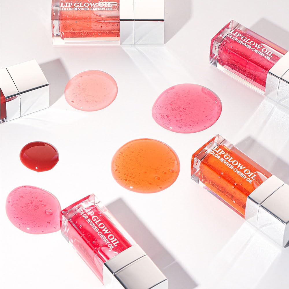 Leoly Dreaming Plumping Lip Oil, Moisturizing Lip Glow Oil, Long Lasting Nourishing Lip Gloss Lip Balm, Non-sticky Transparent Toot Lip Oil Tinted for Lip Care and Dry Lip - Cherry