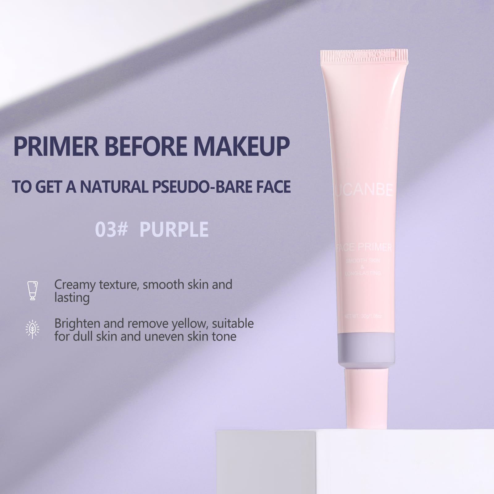 UCANBE Tone Adjusting Primer: Smooth Lightweight Face Primer - Facial Makeup Long-lasting Prime for Brightens and Evens Yellow Skin(Purple,1.06 Oz)