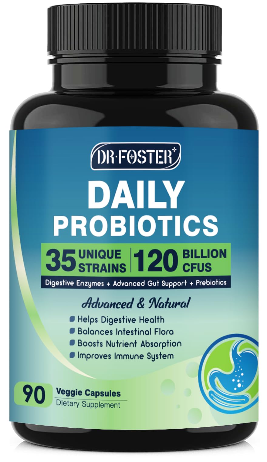 Probiotics for Women-Men Digestive Health with 120 Billion Probiotics, Prebiotics and Probiotics for Women-Men, Digestive Enzymes, Nutrient Absorption, Immune Support, 90 Veggie Caps (45 Days Supply)