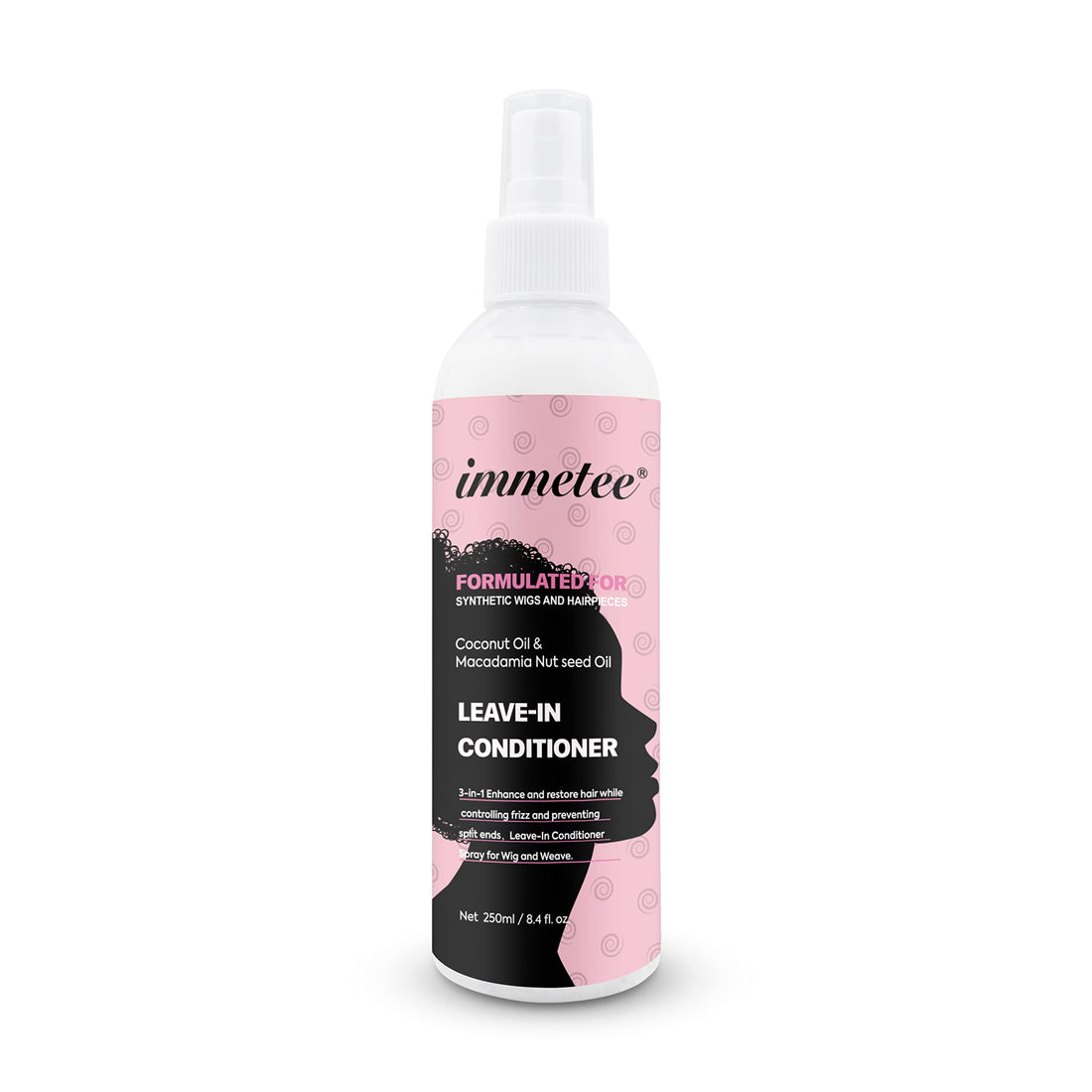 immetee Wig Spray, Wig Leave-In Hair Conditioner Spray, Wig Moisturing & Hydrating Detangler Hair Spray for Wig Care Accessories. 250Ml/8.4Fl. Oz(Formulated for Synthetic Wigs)