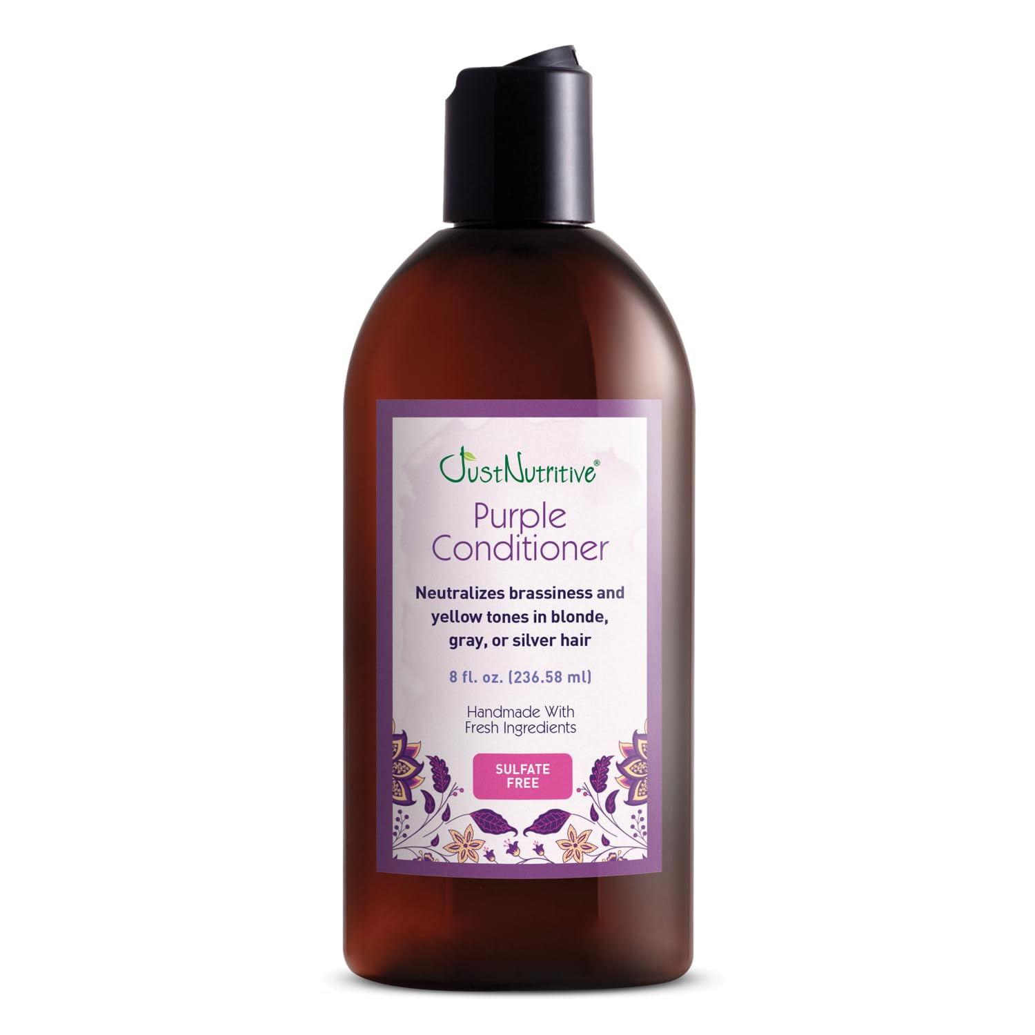 Just Nutritive Purple Conditioner for Blonde, Gray, White, Silver, and Bleached Hair - Eliminate Brassiness, Boost Shine, Repairs, Hydrates, Sulfate-Free, Paraben-Free, Gentle on Scalp, 8 oz.