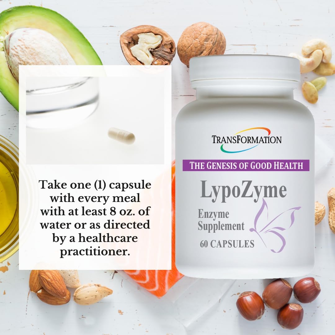 TRANSFORMATION THE GENESIS OF GOOD HEALTH LypoZyme Enzyme Supplement, Advance Lipase Enzyme Blend for Healthy Digestion & Nutrient Absorption, Non-GMO,60 Cap