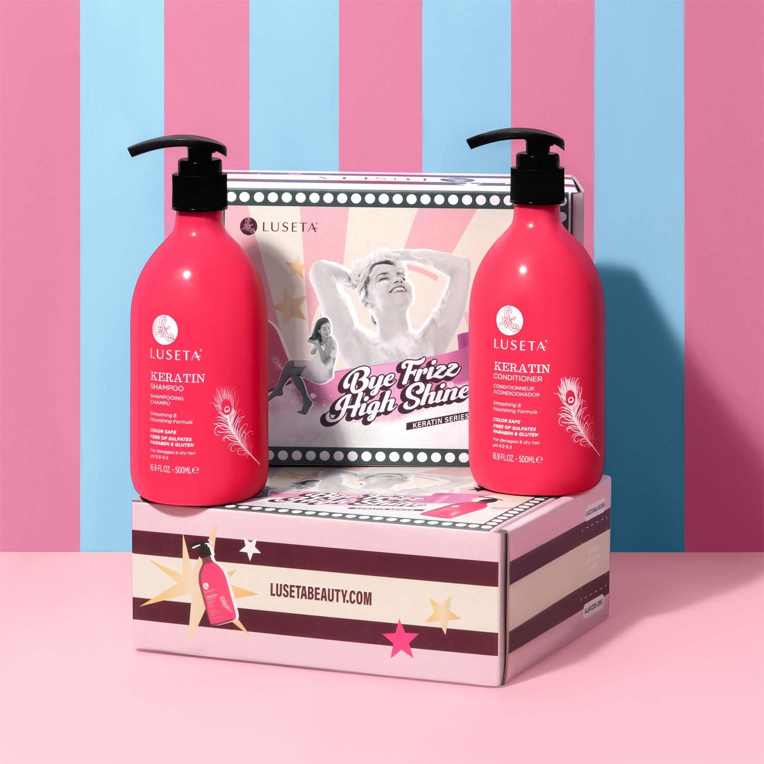 Keratin Shampoo and Conditioner Set Sulfate Free, Anti Frizz Smoothing Treatment for Dry & Damaged Hair, Nourishing and Moisturizing Hair Product for Men and Women 16.9 Fl Oz Each